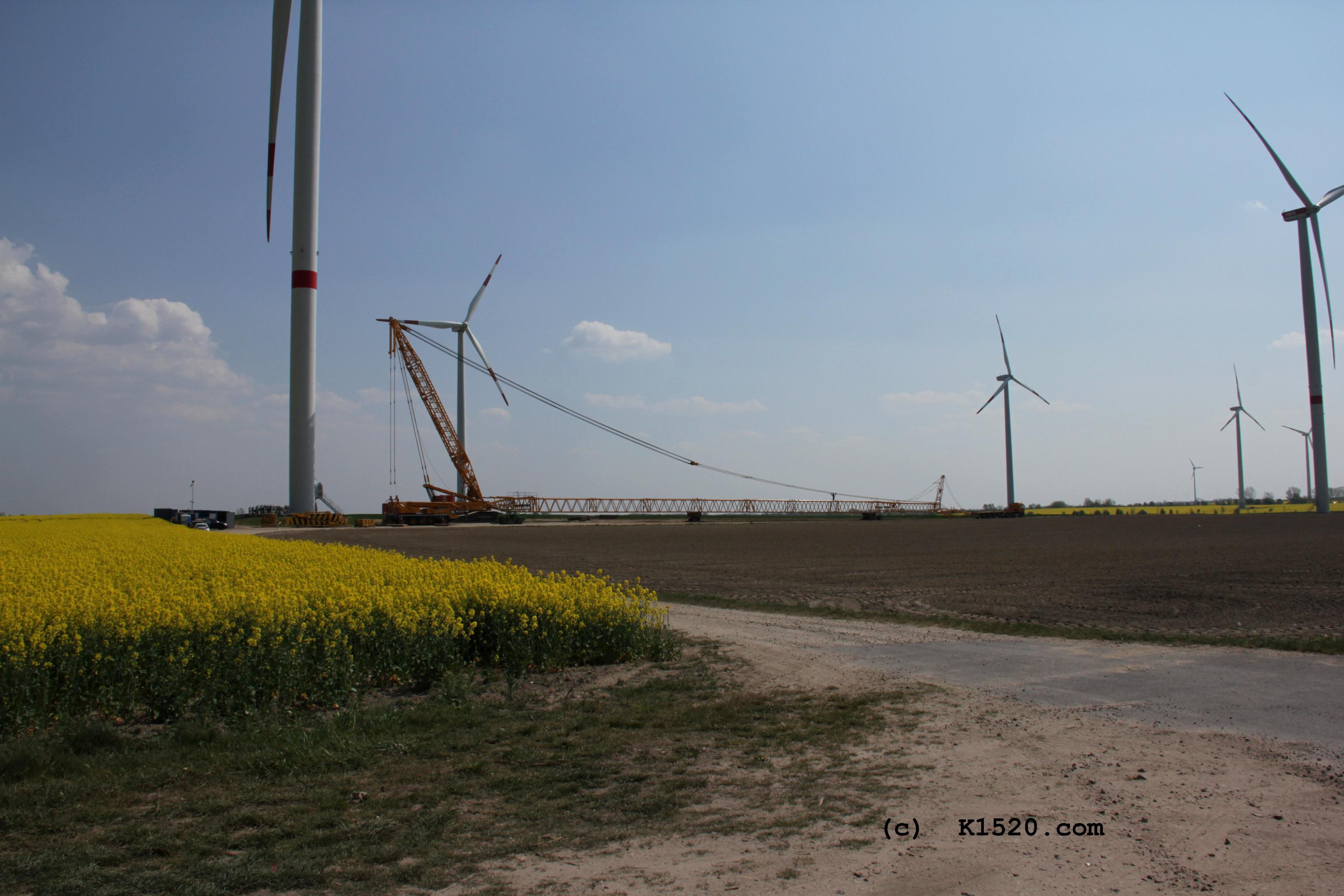 Reparatur Windrder im Windpark Arneburg/Elbe 04/2020,
  Kraneinsatz